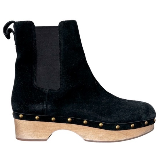 J. Crew Faux-fur Lined Clog Boots Black Suede Leather Gold Tone Studs Size 10.5 - Picture 1 of 6